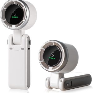 Handheld Portable Turbo Mini Fan with 3600mAh Rechargeable Battery, LED Display, 180 Foldable 3 in 1 Personal Fan with 5 Speeds for Travel, Outdoor, Home (White)